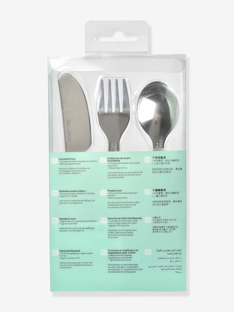Set 3 couverts d'apprentissage inox airy green+old pink+rose+vert 5 - vertbaudet enfant 