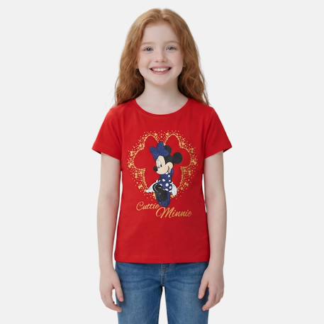 Fille-T-shirt, sous-pull-T-shirt enfant manches courtes blanc motif personnage minnie