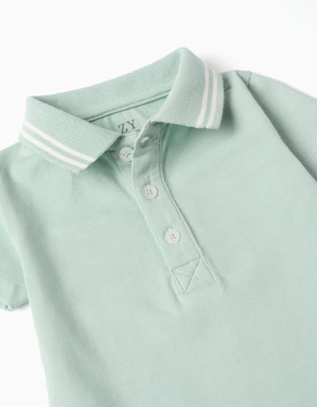 Body polo en coton à rayures Vert clair 3 - vertbaudet enfant 