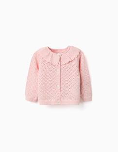 -Gilet en maille ajourée avec extrémités festonnées