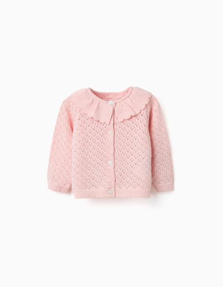 Gilet en maille ajourée avec extrémités festonnées Rose 1 - vertbaudet enfant 