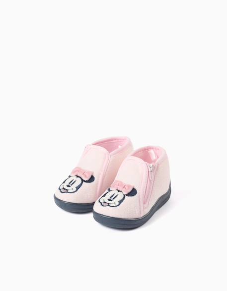 Chaussons en velours avec broderie minnie Rose clair 1 - vertbaudet enfant 