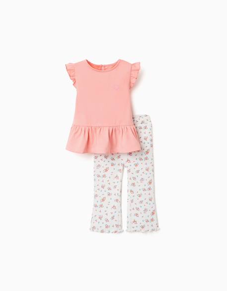 Ensemble t-shirt en coton et pantalon côtelé Saumon 1 - vertbaudet enfant 