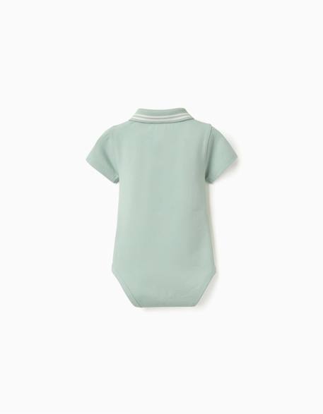 Body polo en coton à rayures Vert clair 2 - vertbaudet enfant 