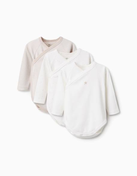 Lot de 3 bodies croisés à manches longues en coton Blanc 1 - vertbaudet enfant 