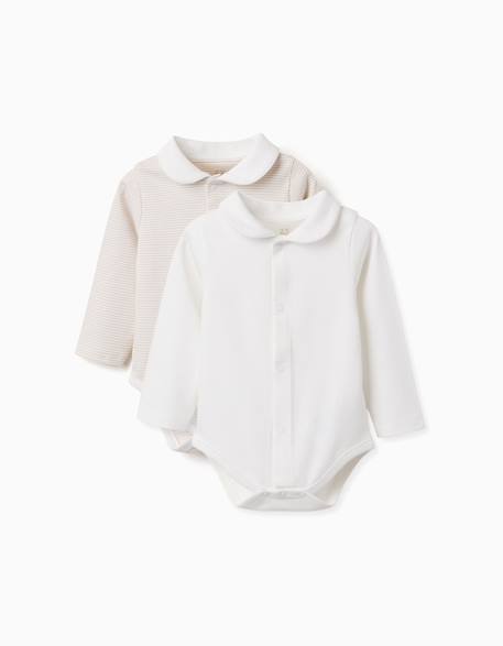 Lot de 2 bodies à manches longues en coton Blanc 1 - vertbaudet enfant 
