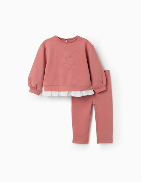 Ensemble de jogging en coton avec imprimé fleur en relief Rose 1 - vertbaudet enfant 