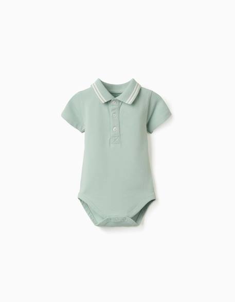 Body polo en coton à rayures Vert clair 1 - vertbaudet enfant 