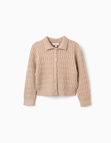 Cardigan en maille torsadée et ajourée Beige clair 1 - vertbaudet enfant 