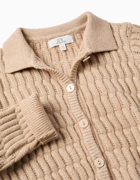 Cardigan en maille torsadée et ajourée Beige clair 3 - vertbaudet enfant 