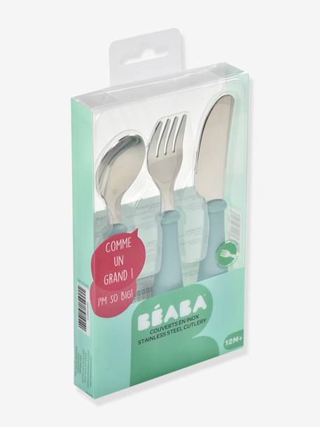 Set 3 couverts d'apprentissage inox airy green+old pink+rose+vert 3 - vertbaudet enfant 