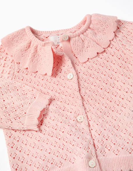 Gilet en maille ajourée avec extrémités festonnées Rose 3 - vertbaudet enfant 