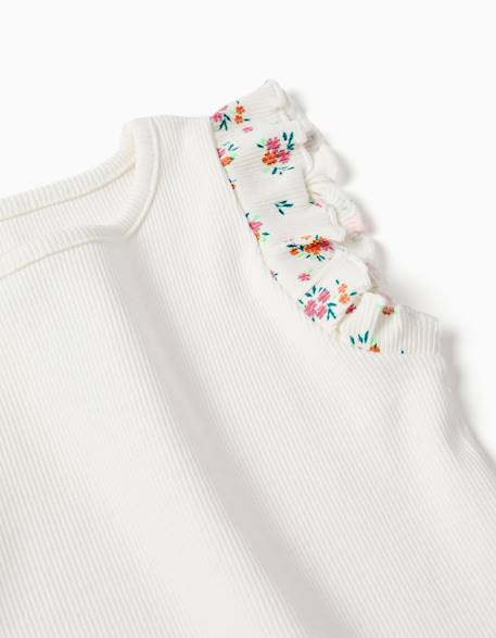 T-shirt en coton côtelé avec manches à volants Beige clair 3 - vertbaudet enfant 