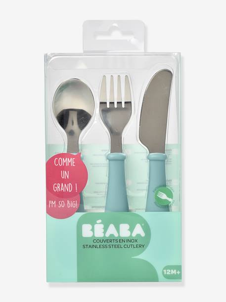 Set 3 couverts d'apprentissage inox airy green+old pink+rose+vert 2 - vertbaudet enfant 