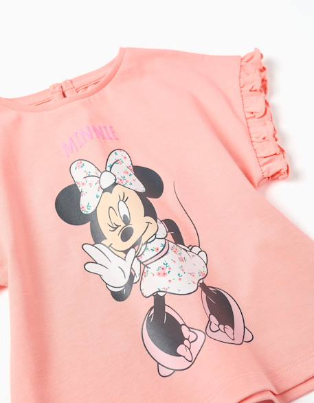 T-shirt en coton avec imprimé minnie et volants Saumon 3 - vertbaudet enfant 