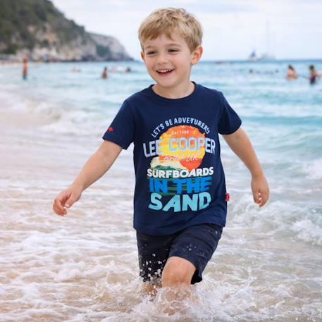 T-shirt manches courtes imprimé, col rond Bleu ciel+Gris clair+Jaune pâle+Marine 17 - vertbaudet enfant 