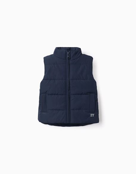 Doudoune sans manches avec doublure en polaire et poches latérales Bleu foncé+Rouge 1 - vertbaudet enfant 