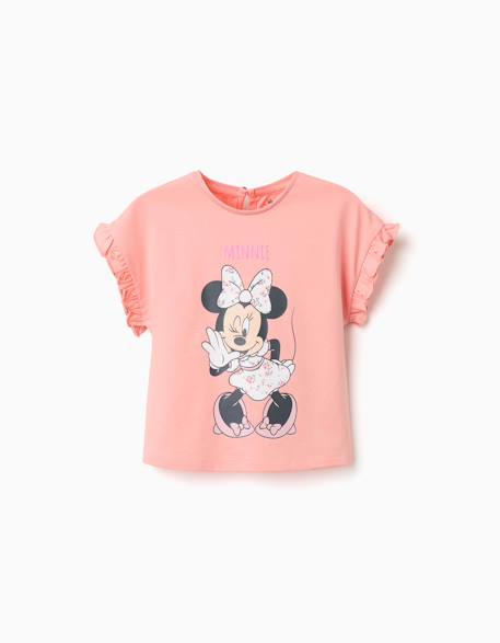 T-shirt en coton avec imprimé minnie et volants Saumon 1 - vertbaudet enfant 