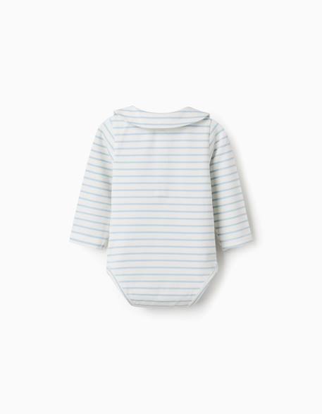 Body polo à manches longues et rayures Beige clair 2 - vertbaudet enfant 