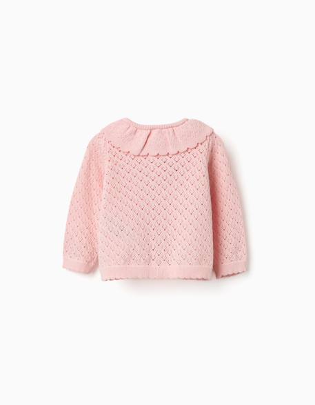 Gilet en maille ajourée avec extrémités festonnées Rose 2 - vertbaudet enfant 