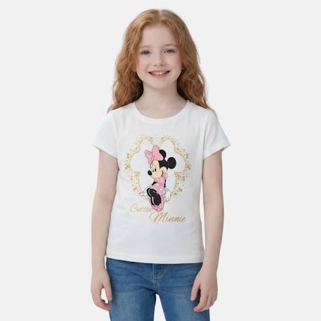 Fille-T-shirt, sous-pull-T-shirt-T-shirt enfant manches courtes blanc motif personnage minnie