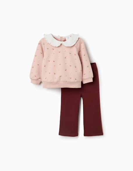 Ensemble sweat et pantalon en coton Rose clair 1 - vertbaudet enfant 