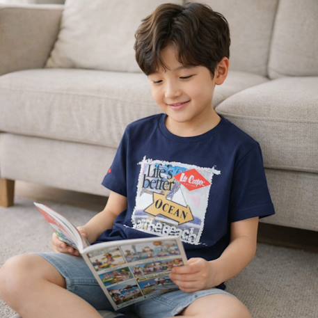 T-shirt manches courtes garçon avec imprime ocean Beige+Bleu+Marine+Orange 12 - vertbaudet enfant 