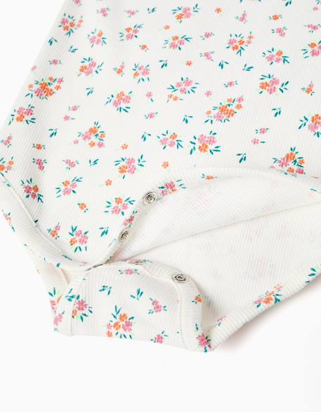 Body côtelé avec motif floral Beige clair 4 - vertbaudet enfant 