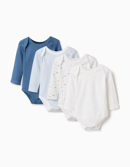 Bébé-Lot de 4 bodies en coton unis/imprimés