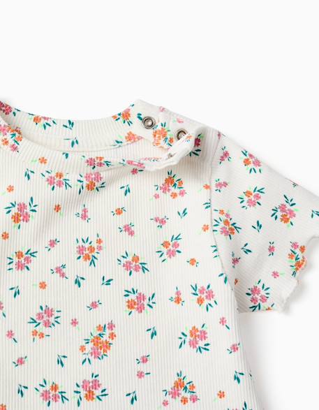 Body côtelé avec motif floral Beige clair 3 - vertbaudet enfant 