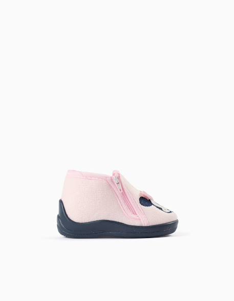 Chaussons en velours avec broderie minnie Rose clair 2 - vertbaudet enfant 