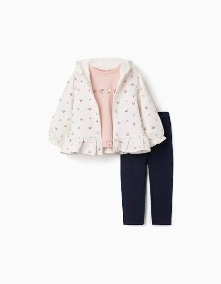 Ensemble de jogging 3 pièces en coton avec imprimé floral Blanc 1 - vertbaudet enfant 