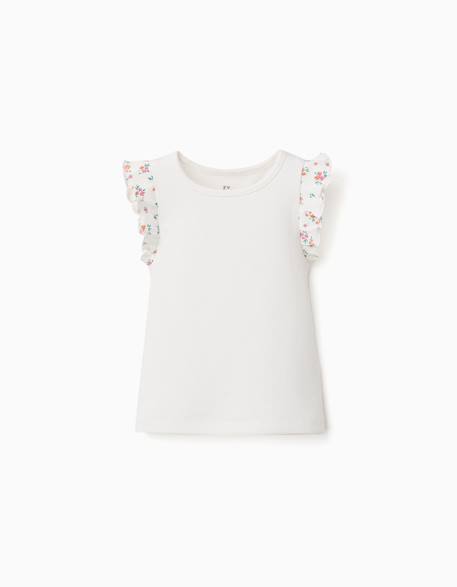 T-shirt en coton côtelé avec manches à volants Beige clair 1 - vertbaudet enfant 