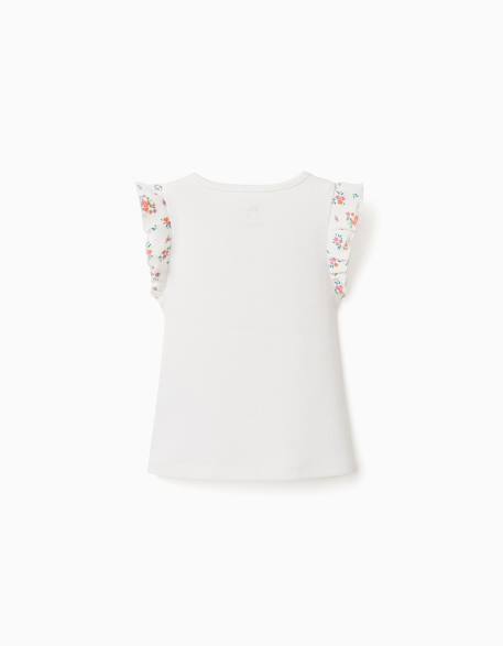 T-shirt en coton côtelé avec manches à volants Beige clair 2 - vertbaudet enfant 