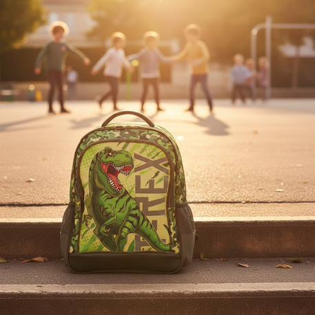 Sac à dos scolaire dinosaure t-rex motif camouflage 41 cm Vert 2 - vertbaudet enfant 