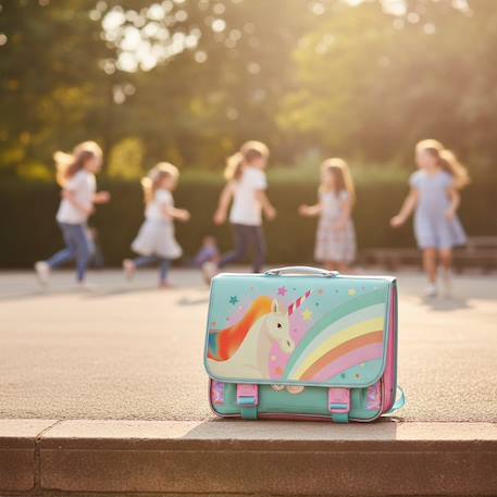 Cartable imprimé licorne et arc-en-ciel en tissu synthétique Bleu / rose / clair 2 - vertbaudet enfant 