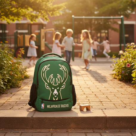 Sac à dos scolaire 43 cm à 2 compartiments zippés - nba milwaukee bucks Vert 2 - vertbaudet enfant 
