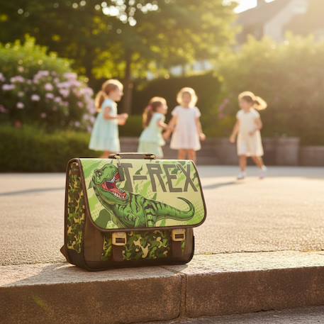 Cartable scolaire dinosaure t-rex motif camouflage 41 cm Vert 2 - vertbaudet enfant 