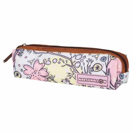 Trousse rectangulaire fleurs en tissu et simili cuir marshmallow Blanc / rose / clair / gris 1 - vertbaudet enfant 
