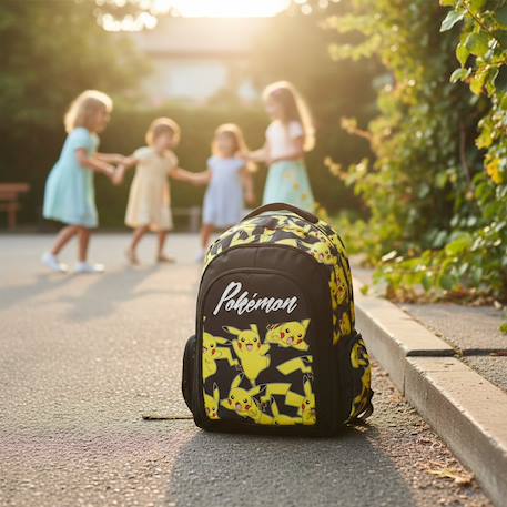Sac à dos scolaire imprimé pikachu polyester pokemon Noir / jaune / gris 2 - vertbaudet enfant 