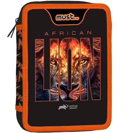 Trousse double compartiment en tissu imprimé animal planet Noir / orange / bleu 1 - vertbaudet enfant 