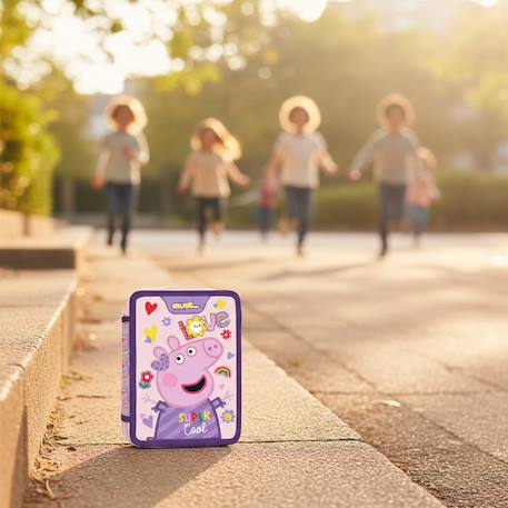 Trousse double compartiment imprimé tissu peppa pig super cool Blanc / rose / gris 2 - vertbaudet enfant 