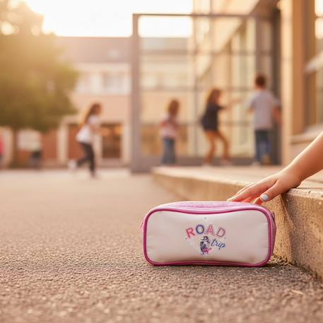 Trousse teo jasmin 2 compartiments rectangulaire 22 cm - road trip Blanc / rose / clair+Bleu 2 - vertbaudet enfant 