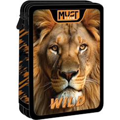 Jouet-Matériel scolaire-Trousse garnie 2 compartiments must team wild lion – 21x15x5 cm