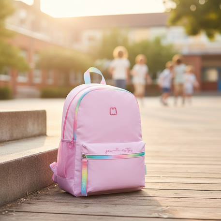 Sac à dos scolaire imprimé en tissu synthétique marshmallow Bleu / violet / gris 2 - vertbaudet enfant 