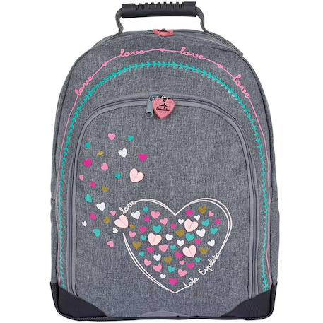 Sac à dos scolaire textile motif cœur lola espeleta 42 cm Gris / rose / clair / bleu 1 - vertbaudet enfant 