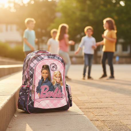 Sac à dos barbie polyester imprimé écossais campus Rose 2 - vertbaudet enfant 