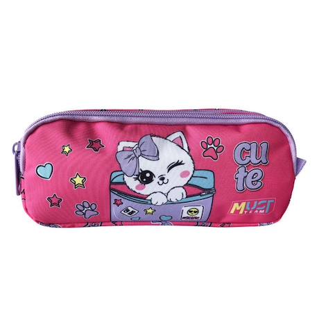 Trousse rectangulaire en toile motif chaton team love Rose 1 - vertbaudet enfant 