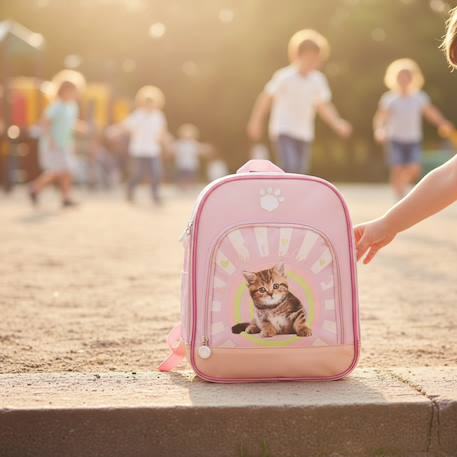Sac à dos imprimé chiot en tissu synthétique avec piping pailleté kidabord Rose clair 2 - vertbaudet enfant 