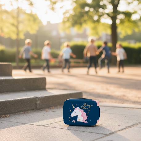 Boîte à goûter licorne en pvc rectangulaire avec couvercle 16 x 12 x 6,5 cm Noir / bleu / marine / gris 2 - vertbaudet enfant 